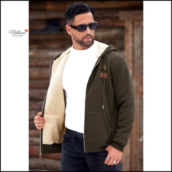 Men's Sherpa Lined Zip Hoodie Jacket, Fleece Winter Coat, S-XXL - Picture 3 of 7